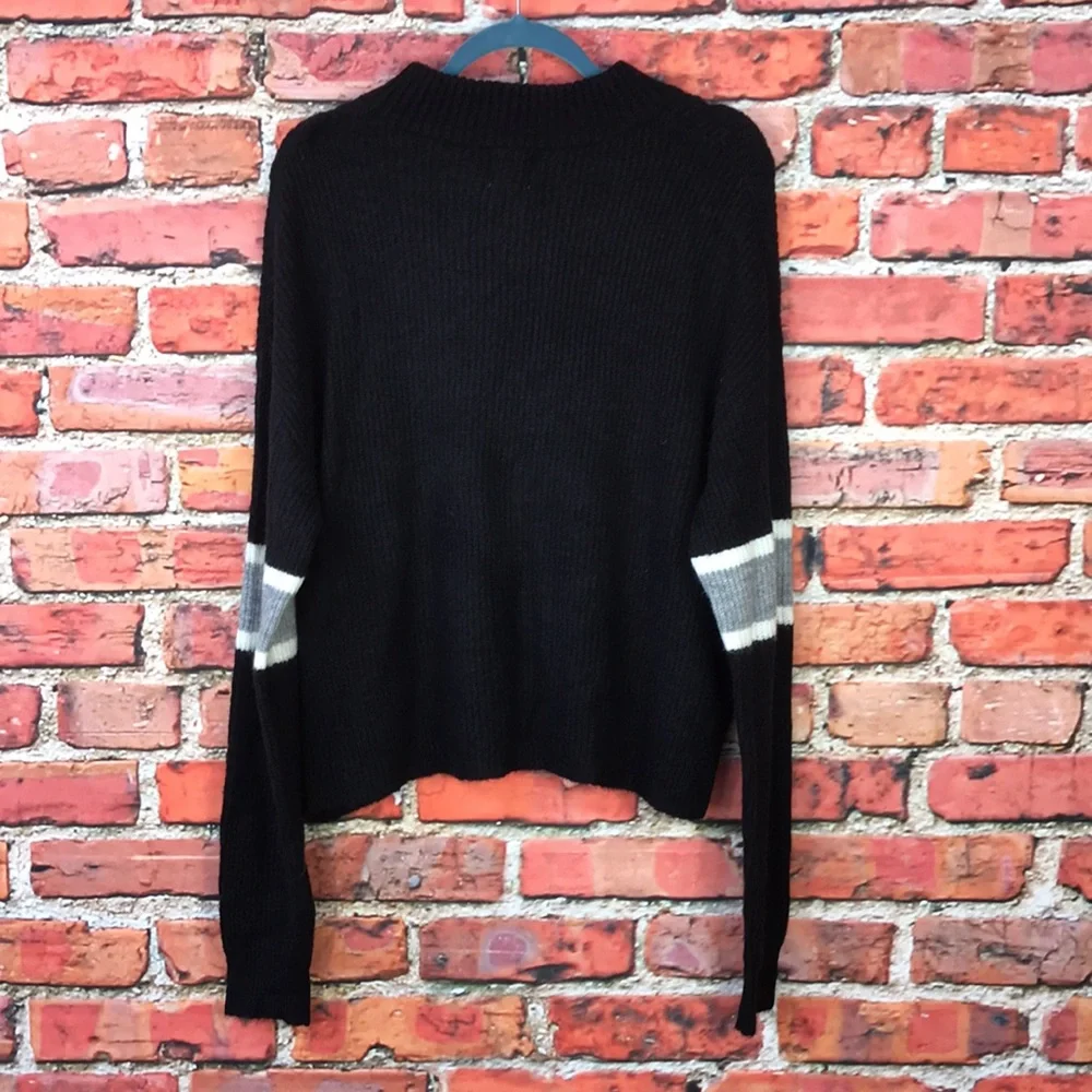 Revolve John + Jenn Black Varsity Stripe Mock Neck Sweater - Picture 10 of 13